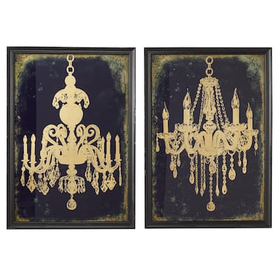 Metal Abstract Wall Decor with Chandelier Print - Set of 2 Gold - Roche River Decor