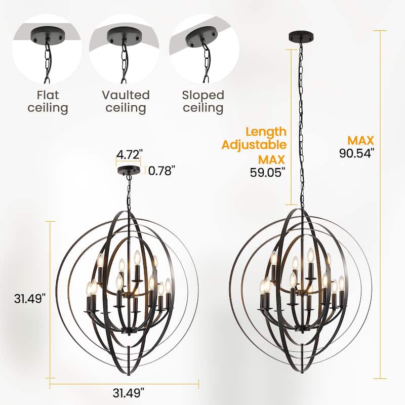 12 - Light Dimmable Candle Style Globe Tiered Chandelier