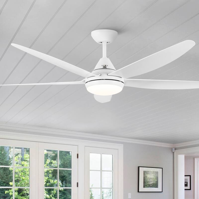 56 in. Dimmable Integrated LED Indoor&Outdoor White Ceiling Fan with DC Motor and Remote - 56 INCHES - 56 INCHES - White - Remote