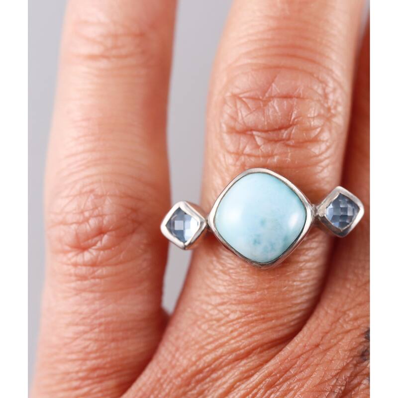 Marahlago Sterling Silver Larimar Blue Topaz Ring
