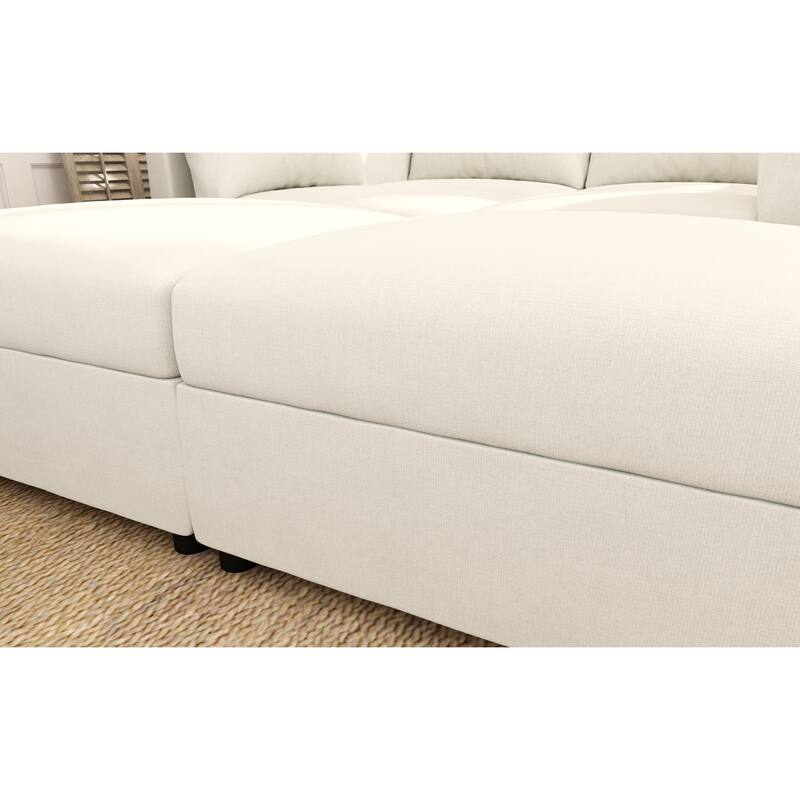 123" U-Shaped Modular 4 Seater Sectional Sofa with Storage Ottomans, Easy Assembly and Transport
