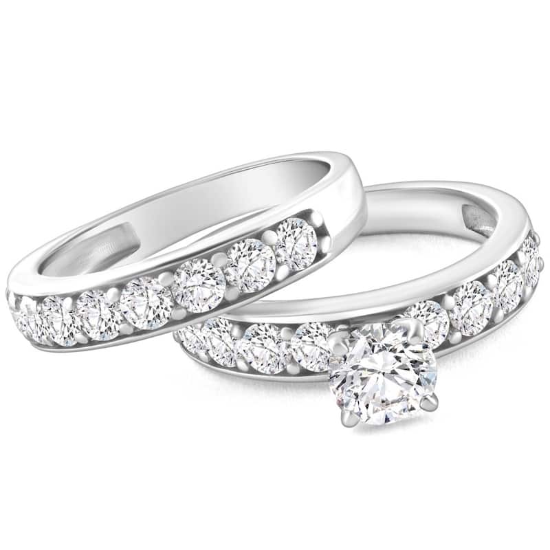 3Ct TW Diamond Engagement & Wedding Ring Set White or Yellow Gold