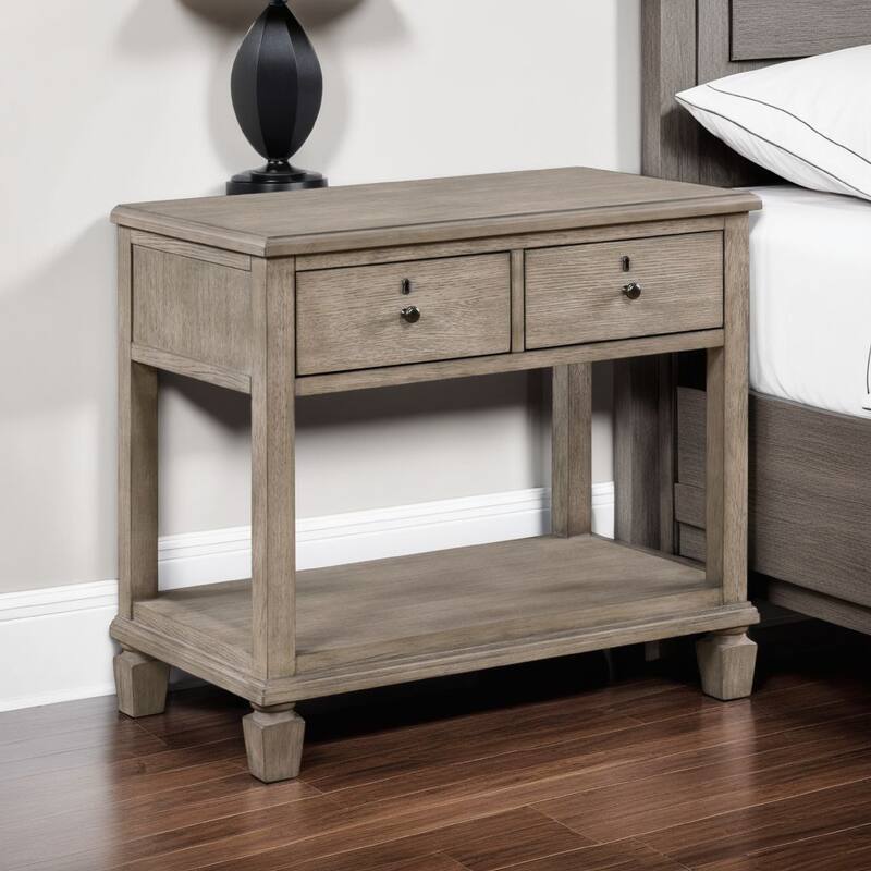 Cely Nightstand, 2 Drawers with Lower Open Shelf, Gray Oak Veneer