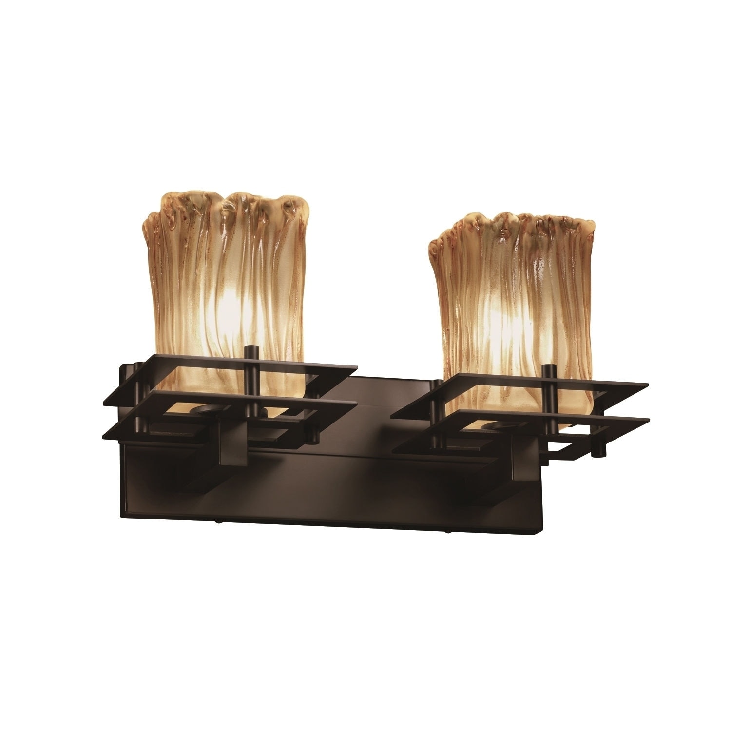 Justice Design Veneto Luce Metropolis 2-light Dark Bronze Bath Bar, Amber Square - Rippled Rim Shade