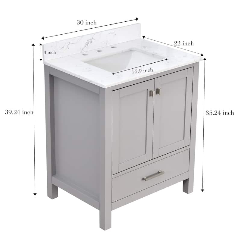 StarrySky 30 inch Undermount Single Sink Bathroom Vanity with Engineered Carrara Marble Top