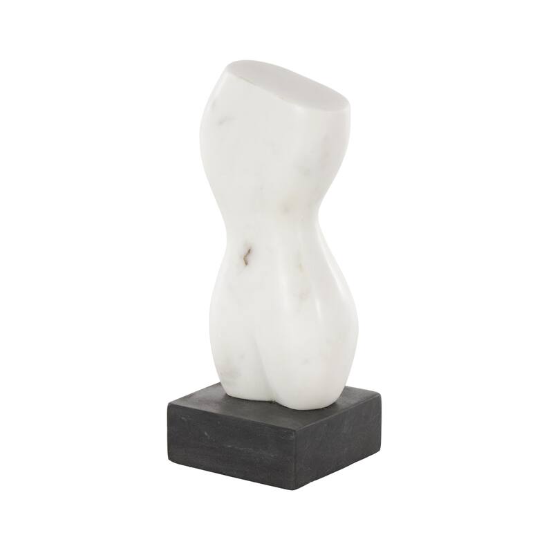 White Marble Abstract Female Form Woman Decorative Sculpture with Black Block Base