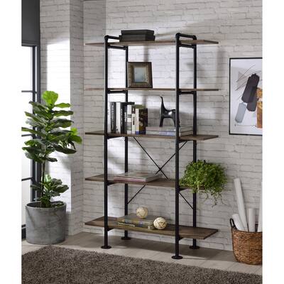Nefo Bookcase in Rustic Oak & Black Finish