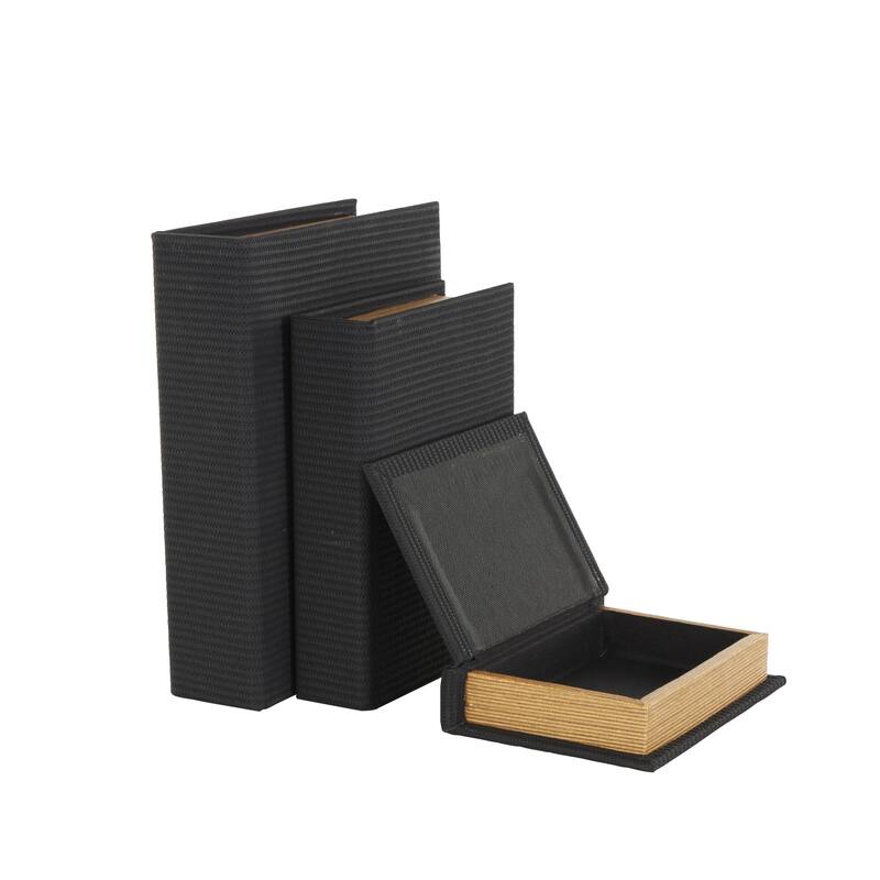Faux Leather Book Shaped Decorative Box - Set of 3 Brown, Cream, Black, Copper - Roche River Decor