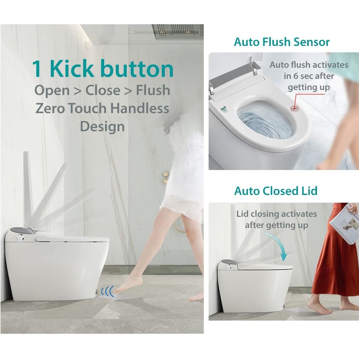 Yulika Smart Toilet,One piece Auto Open/Close Lid Toilet with