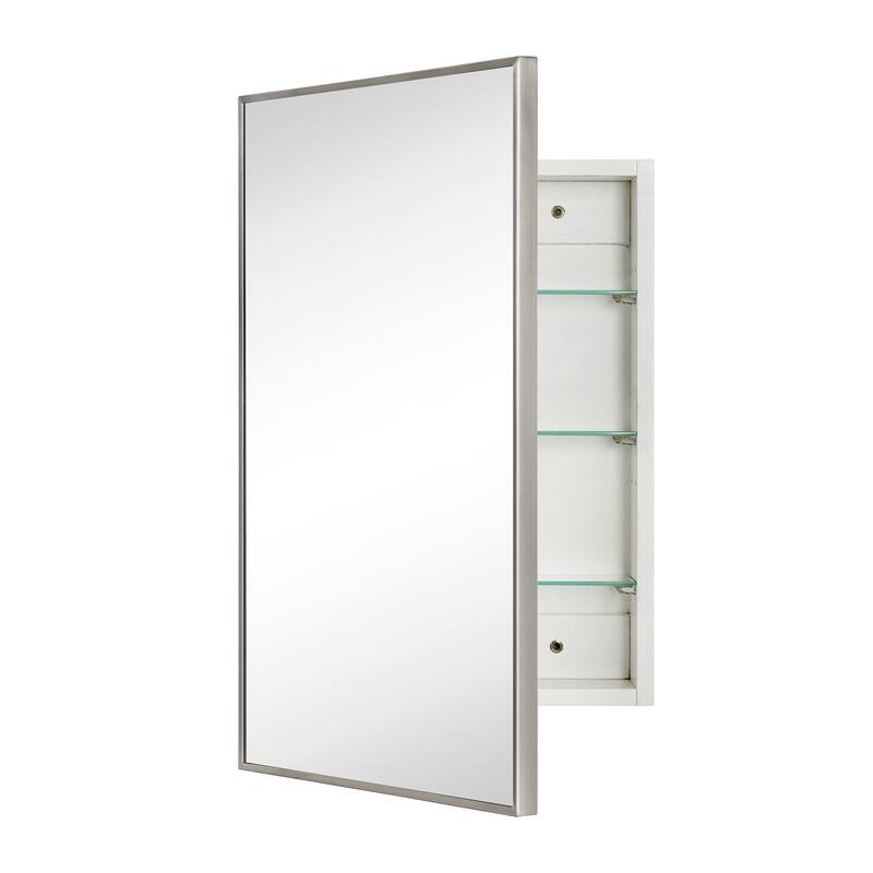 TEHOME Velin Recessed and Surface Mount Bathroom Medicine Cabinet with Mirror Square Cornered Metal Framed Rounded Rectangle