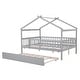 preview thumbnail 5 of 11, Wooden Full Size Creativity House Bed with Twin Size Trundle and Headboard, Spacious Storage