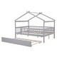 preview thumbnail 32 of 81, Wooden House Bed Frame with Trundle Bed