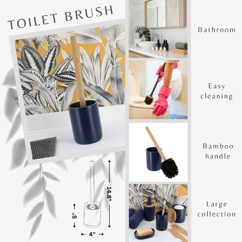 Chic Matte Toilet Brush Holder Set with Natural Bamboo Handle - 4 L x 4 W x 14.8 H