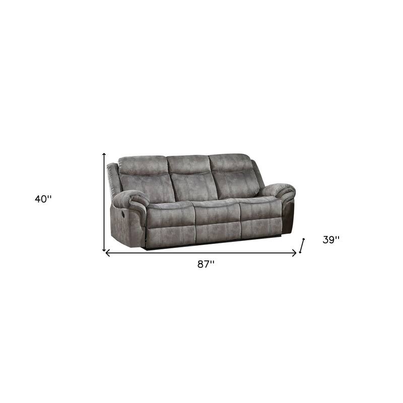 HomeRoots 87" Gray Velvet Reclining USB Sofa With Black Legs - 87