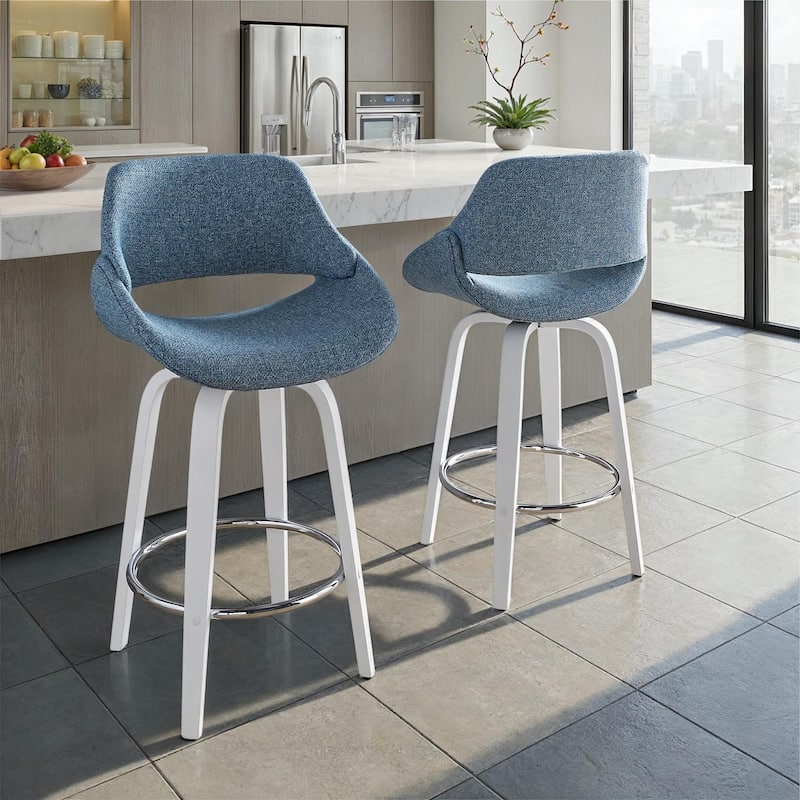 Fabrico 26" Fixed-Height Counter Stool - Set of 2 - Blue Fabric