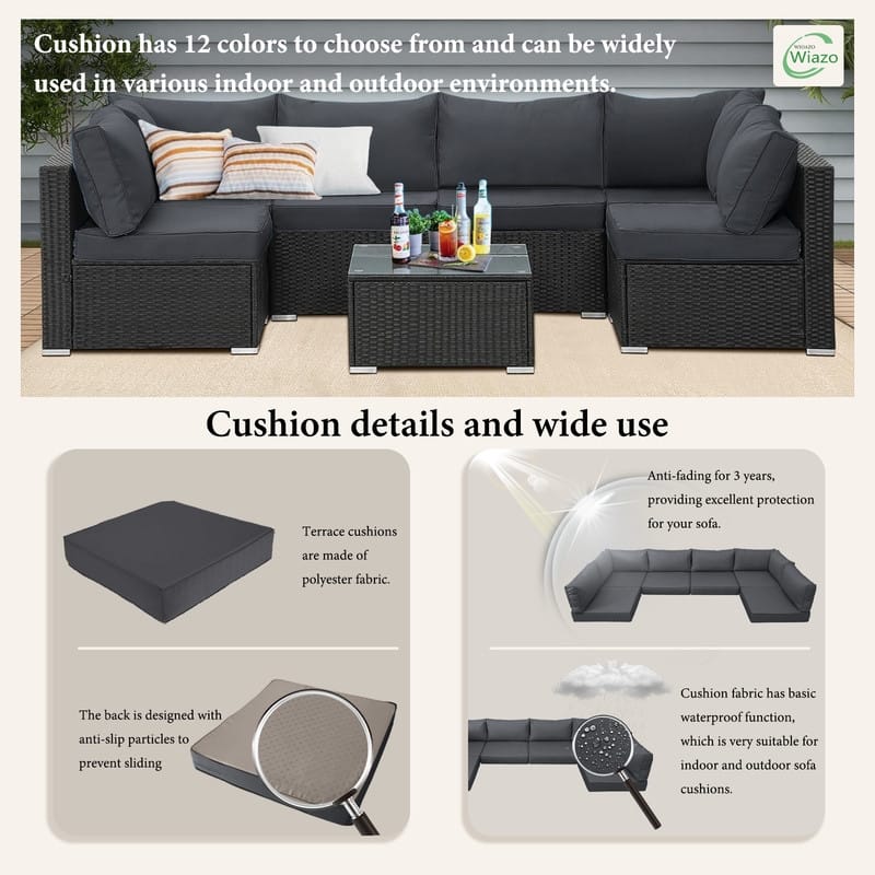 14pcs Outdoor Couch Cushions,4" Waterproof Sectional Rattan Conversation Set Cushions(Only Cushions+Covers,No Sofa) - 14PCS