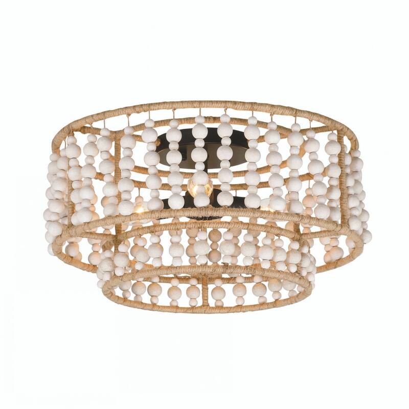 Keronue 3-light Farmhouse Wood Beaded Flush Mount Ceiling Lights