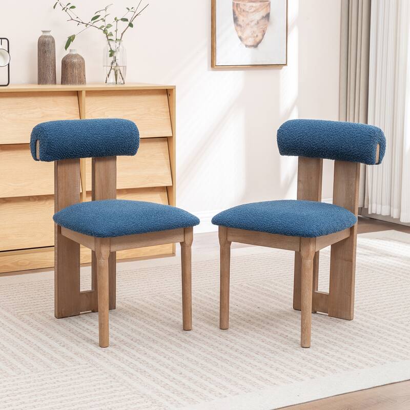 SEYNAR Set of 2 Modern Linen Upholstered Dining Chairs with Bolster Backrest - Navy