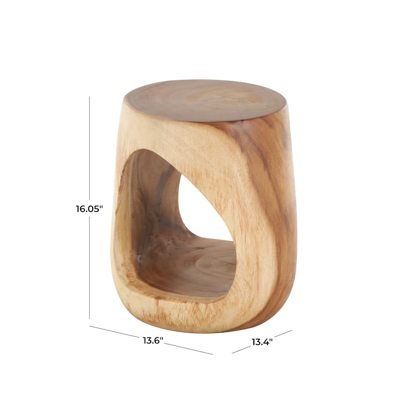 Teak Wood Handmade Accent Table with Abstract Triangle Cutout - Brown - Roche River Decor - 13"W x 14"L x 16"H
