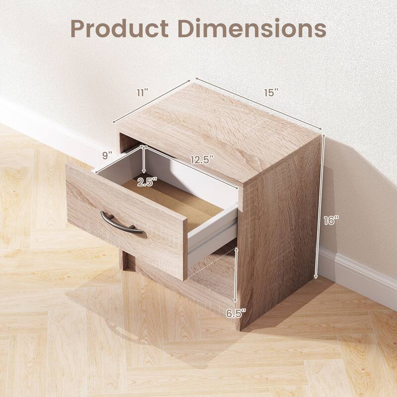 Costway Modern Nightstand Bedside Table with Drawer Open Storage Shelf