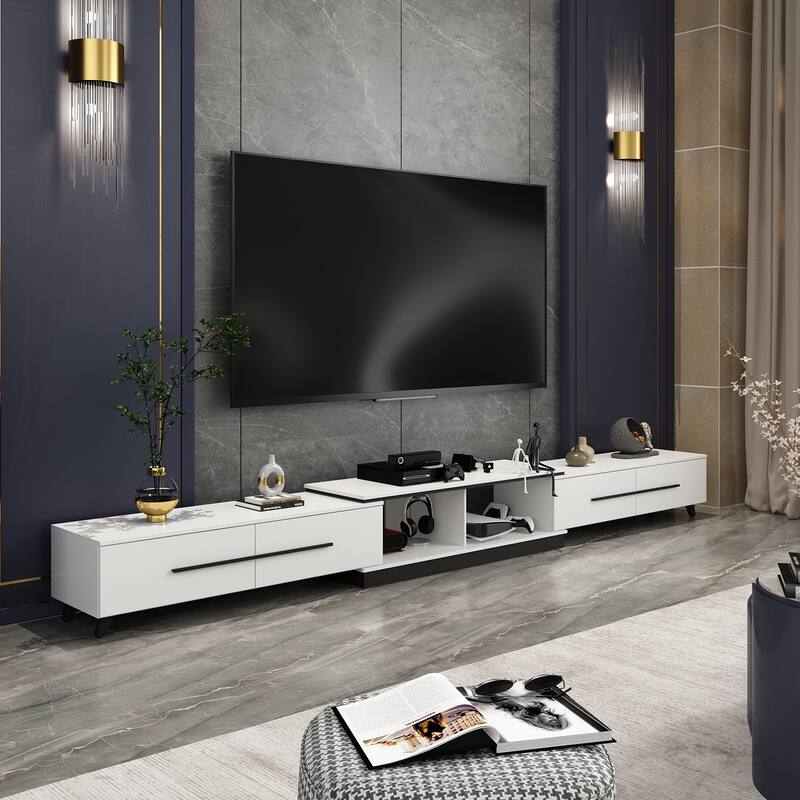 13.1"H Extendable Designs TV Stand with 4 Storage Drawer Black/White