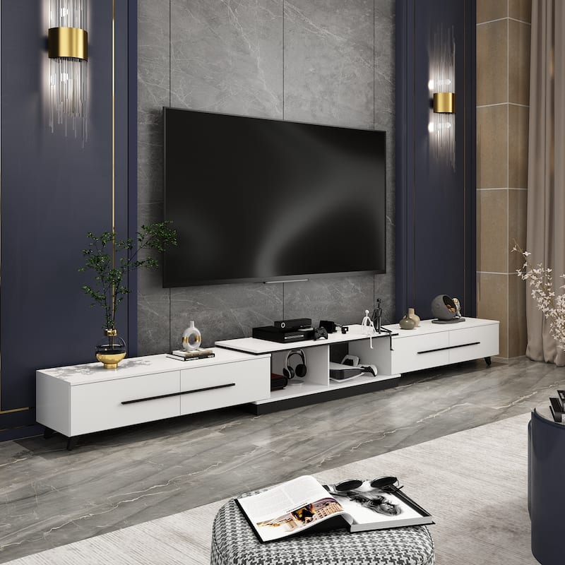Extendable Modern TV Stand for TVs up Black/White Living Room Table