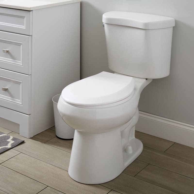 Bath Bliss Deluxe Plastic Beveled Round Toilet Seat in White - 14.2"x 17.5"x 2.1"