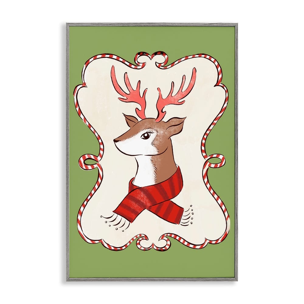 Stupell Festive Winter Deer in Scarf Framed Giclee Art Design By Hannah Moren