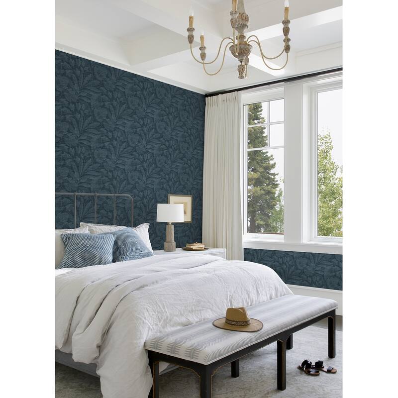 A-Street Prints Lei Navy Leaf Wallpaper