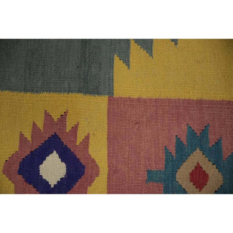 Hand Woven Oriental 100% Wool Carpet Southwestern Tribal Multi-Colored Kilim Area Rug - 9' 7'' X 7' 10''