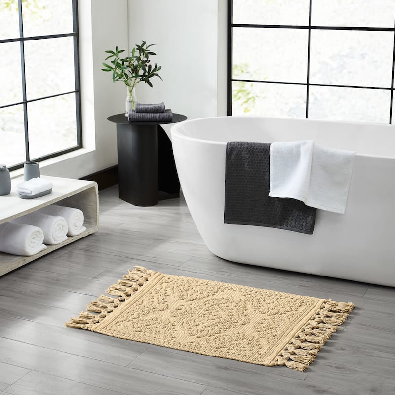 Jean Pierre Ricardo Cotton Fringe Bath Rug - 27" x 52" - Linen