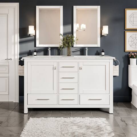 EVIVA London 54 inch X18 inch Transitional White Double Sink Bathroom Vanity