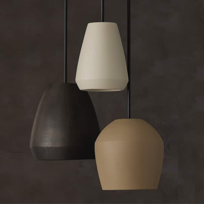 9.75" W x 13.25" H 1-Light Handcrafted Terracotta Pendant with Matte Black - 10"W x 13"H
