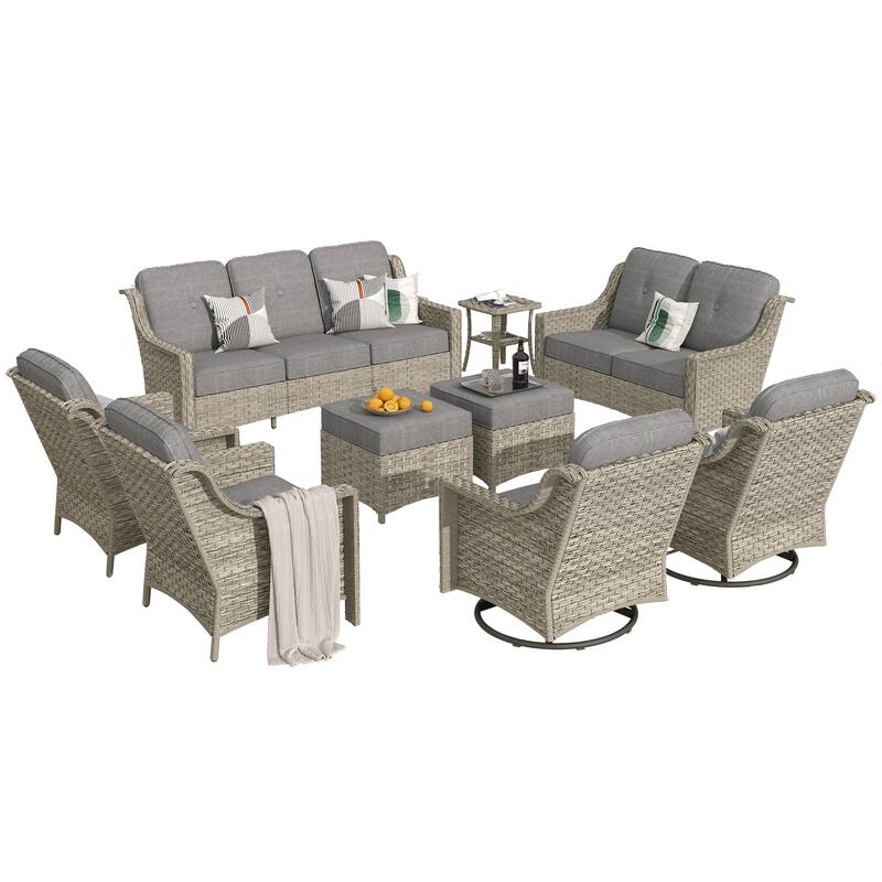 XIZZI 9-piece Outdoor Patio Furniture Conversation Set with Swivel Chair