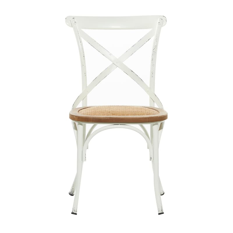Metal Dining Chair with Brown Rattan Seat with or without Curved Details - Set of 2 Black or White - Roche River Decor