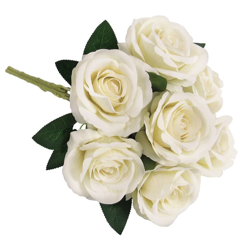 Set of 2 Ivory Artificial Velvet Rose Flower Stem Bush Bouquet 16in - 16" L x 11" W x 11" DP