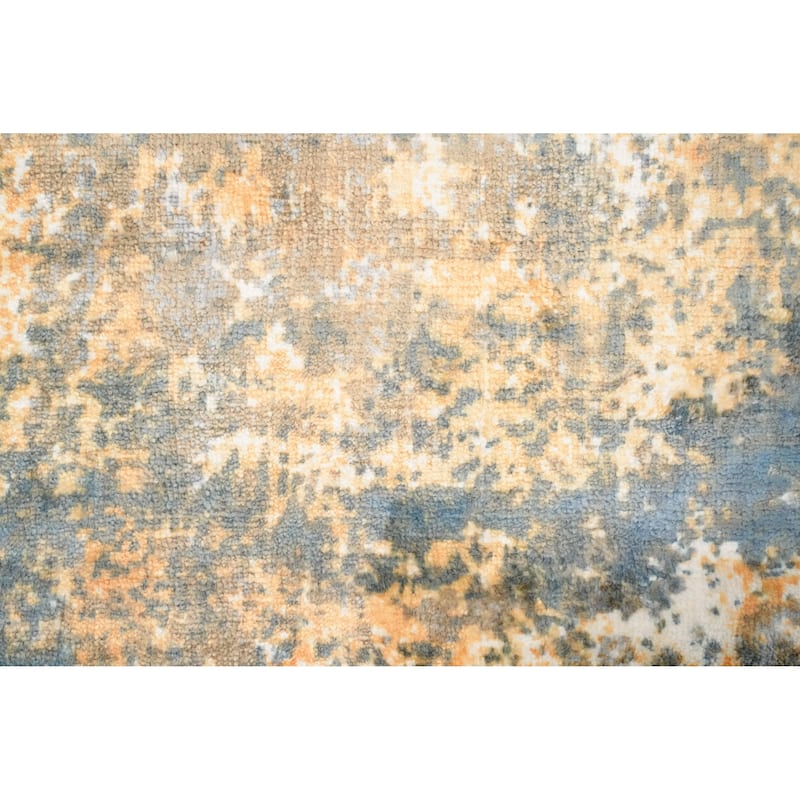 Hand Knotted Oriental Viscose Silk Carpet Modern Abstract Yellow & Gold Abstract Area Rug - 4' 0'' X 2' 0''