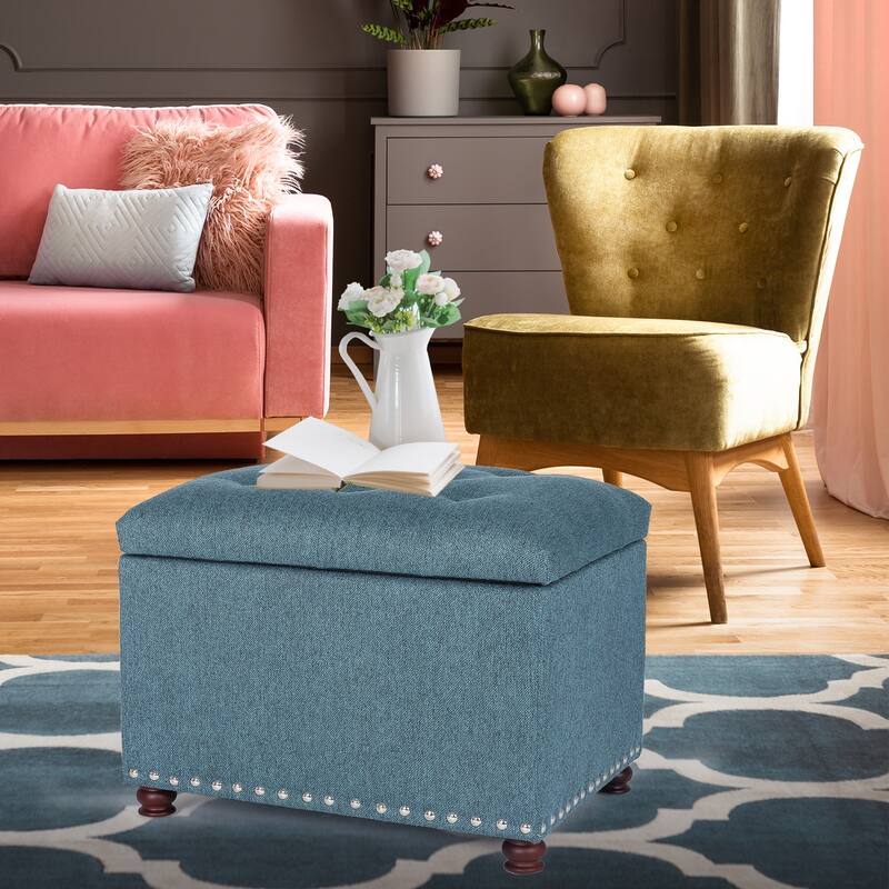 Adeco 24'' Rectangular Upholstered Storage Ottoman Fabric Foot stool