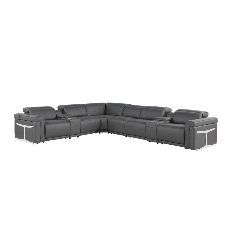 HomeRoots Gray Italian Leather Modular L Shaped Eight Piece Corner Sectional With Console