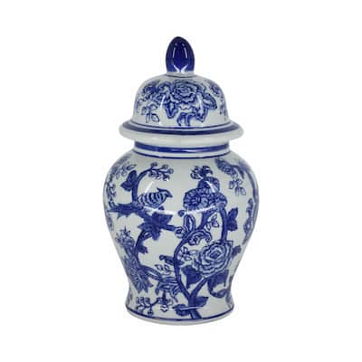 Sagebrook Home Ceramic Chinoiserie Ginger Jar with Lid
