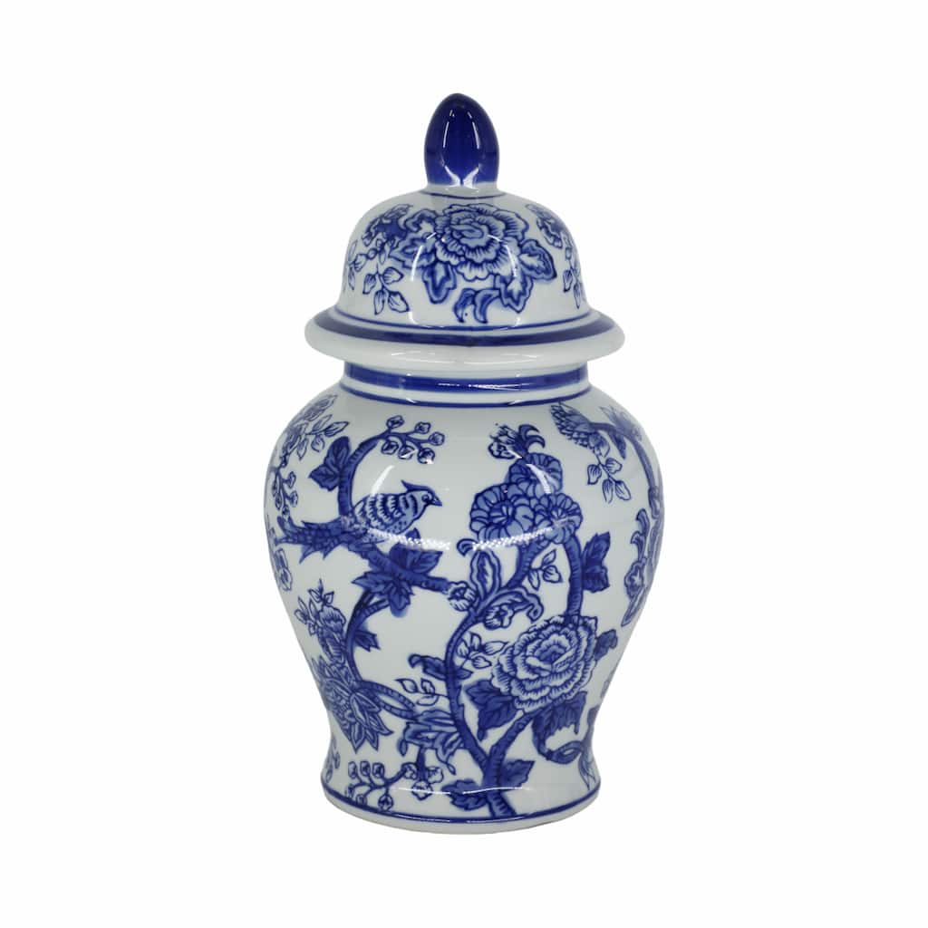 Sagebrook Home Ceramic Chinoiserie Ginger Jar with Lid