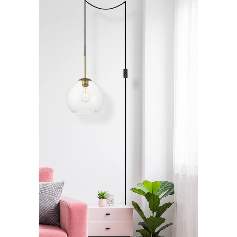 Brad 1-Light Plug in Pendant with Clear Shade - Black - 10" Diameter