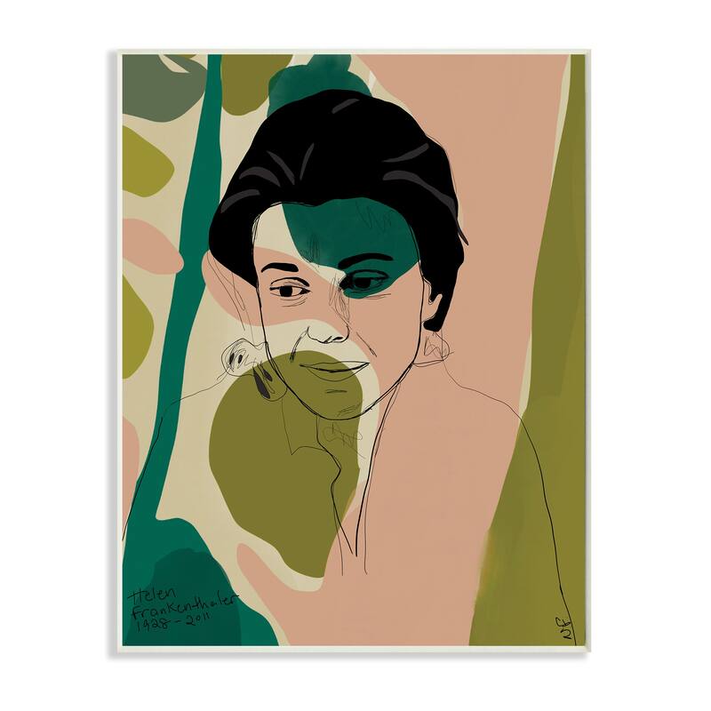 Stupell Frankenthaler Painter Portrait Abstract Green Shapes Wood Wall Art - 13 x 19
