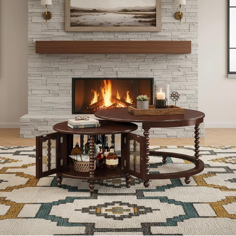 Vintage Walnut Nesting Coffee Table Set with Hidden Storage by Harper&Bright Designs