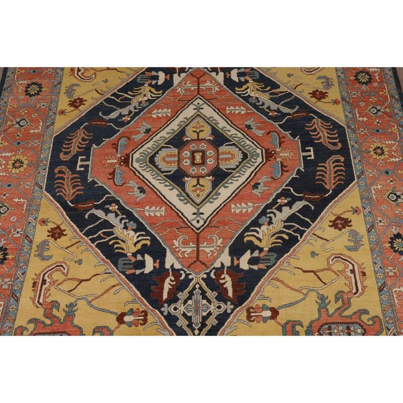 Vegetable Dye Geometric Heriz Oriental Area Rug Handmade Wool Carpet - 9'0" x 11'11"