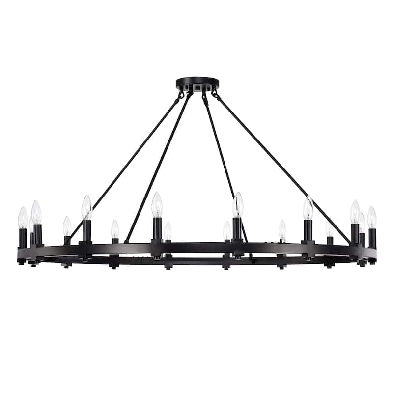 Elijah Matte Black 16-Light 47-Inch Round Wagon Wheel Chandelier