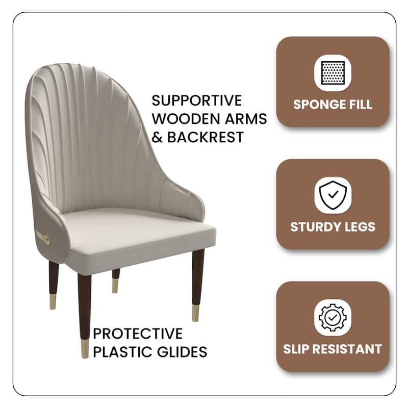 Elara Leather Mid-Century Modern Leather Upholstered Dining Chair with Ruberwood Legs and Gold Accents for Home or Office