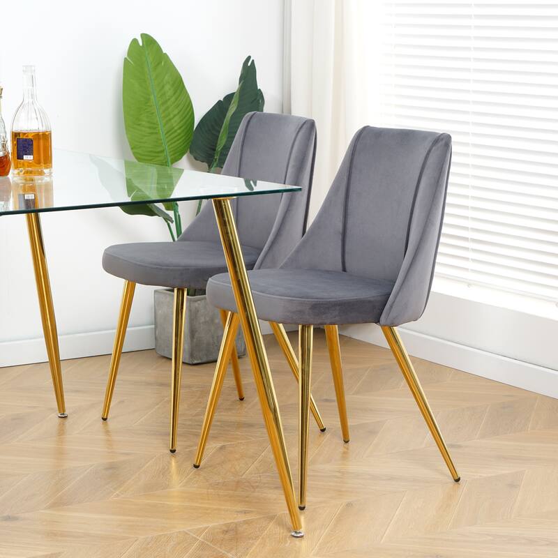 Set of 4 Modern Simple Velvet Dining Chair with Metal Legs