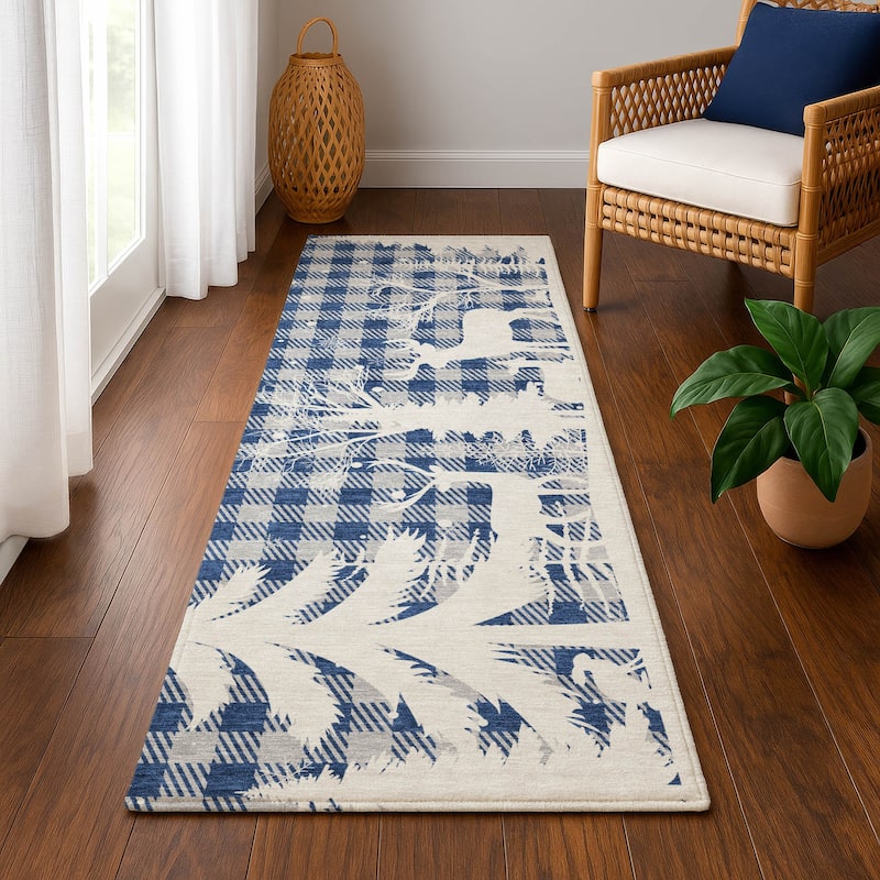 Premium Washable Super Soft Winter Reindeer Tree Mayfield Rug - Blue - 2'3" x 7'6"