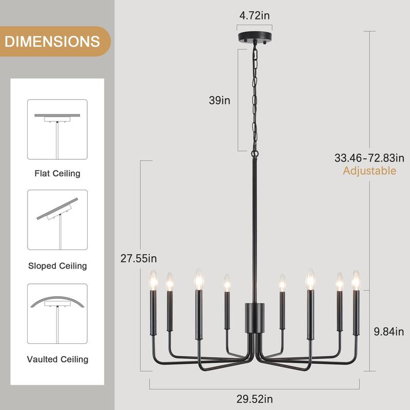 8 - Light Candle Style Chandelier Farmhouse Light Fixture for Kitchen Island Bedroom Entryway - N/A